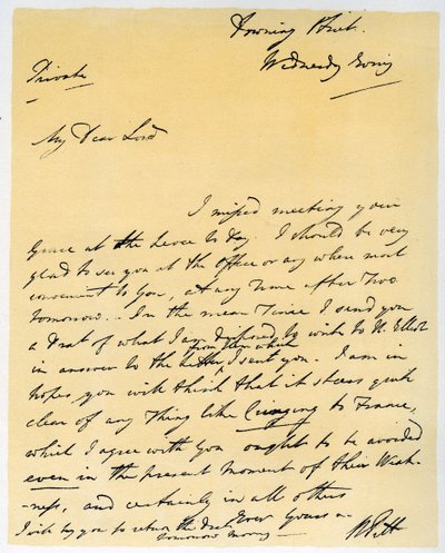 Brev fra William Pitt den yngre, oktober 1790. af William Pitt