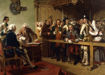 Hogarth stillet for guvernøren i Calais som spion, 1851 af William Powell Frith