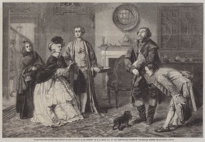 Honeywood præsenterer fogederne for miss Richland som hans venner af William Powell Frith