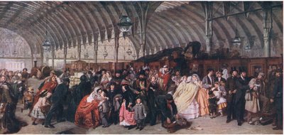 The Railway Station, fra Cassells History of the British People udgivet af Waverley Book Company Limited, ca. 1940 af William Powell Frith