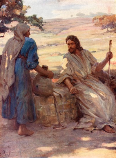 Kvinden ved Samarias brønd, Johannes 4, 6, 7 (farvelitografi) af William Pratt