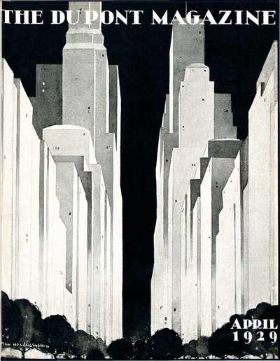 Skyskrabere, forside af DuPont Magazine, april 1929 af William R. Jr. Hollingsworth