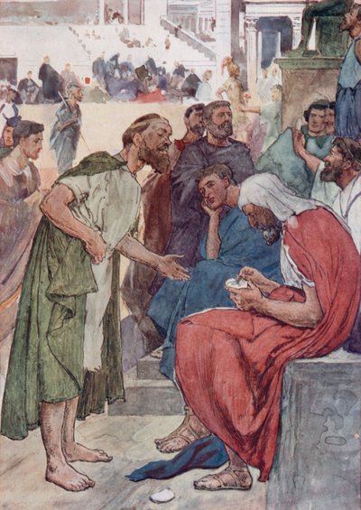 Aristides og borgeren (farve litho) af William Rainey
