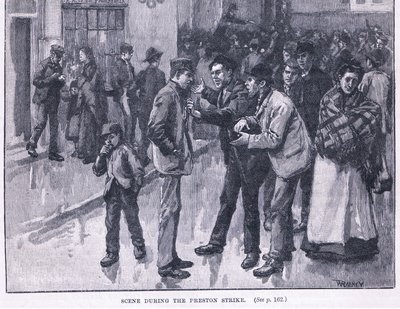 Scene under Preston Strike 1856 AD af William Rainey