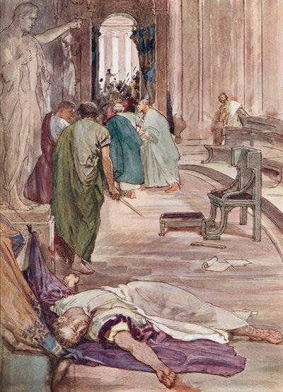 Mordet på Cæsar (farve litho) af William Rainey