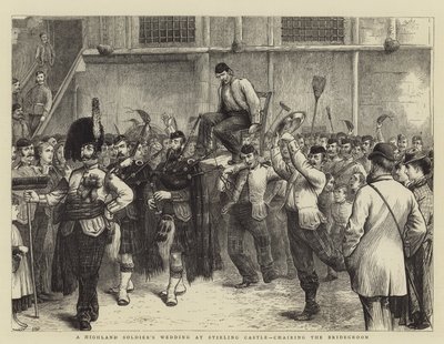 En højlandssoldats bryllup på Stirling Castle, med brudgommen som formand af William Ralston