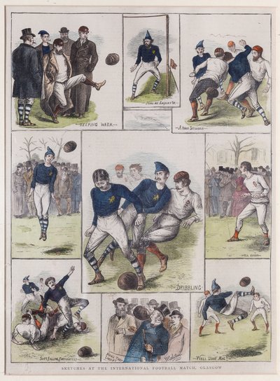 Skitser ved den internationale fodboldkamp, Glasgow, 1872 af William Ralston