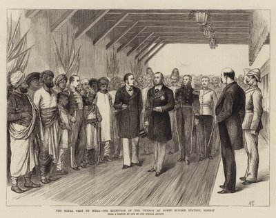 Det kongelige besøg i Indien, modtagelse af vicekongen på Boree Bunder Station, Bombay af William Ralston