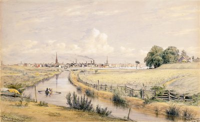 Jersey City med et glimt af New York fra Bergenskanalen, 1854 af William Rickarby Miller