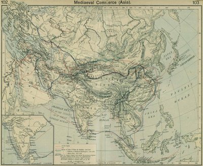 Middelalderhandel Asien. Fra Det historiske atlas af William Robert Shepherd