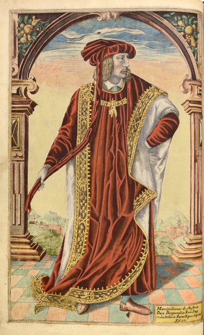 Kejser Maximilian I, af æres militær og civil, William Segar, pub. Robert Barker, London, 1602 (håndfarvet gravering) af William Rogers