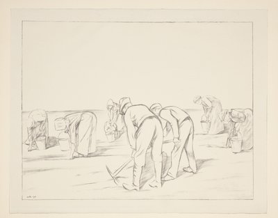 Landarbejdere med hakker og spande Kartoffelplantning (original titel) Great War: Britain