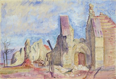 Vestfronten, Marchelepot Kirke (gouache på papir) af William Rothenstein