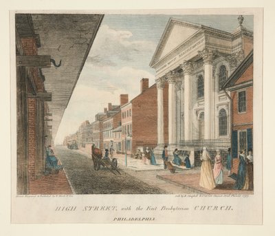 High Street, med First Presbyterian Church, Philadelphia af William Russell Birch