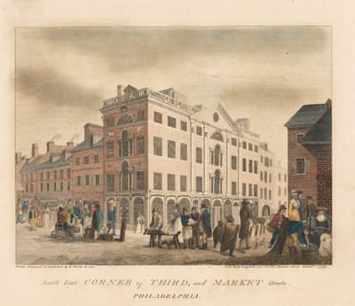 Det sydøstlige hjørne af Third Street og Market Street af William Russell Birch