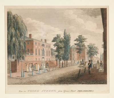 Udsigt over Third Street fra Spruce Street, Philadelphia af William Russell Birch