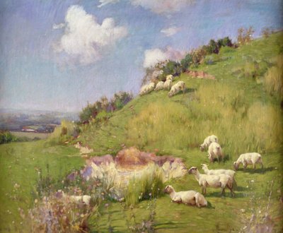 Får på en bakkeside (olie på lærred) af William Samuel Henry Llewellyn