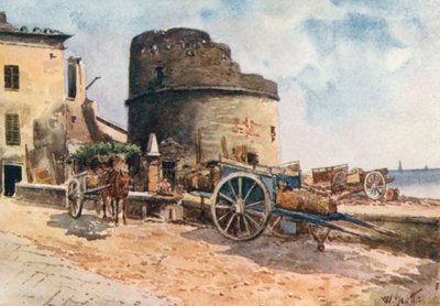 Bastion på kysten, Ceriale (farvelitografi) af William Scott