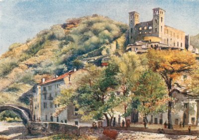 Dolceacqua, med Doria-slottet (farvelitografi) af William Scott