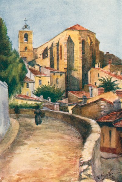 Den gamle kirke, Hyeres (farvelitografi) af William Scott