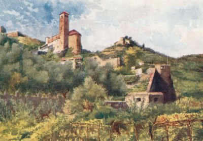 Gamle mure, Ventimiglia, og kirken S Michele (farvelitografi) af William Scott