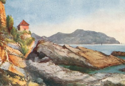 Klipper på kysten, Nervi (farvelitografi) af William Scott