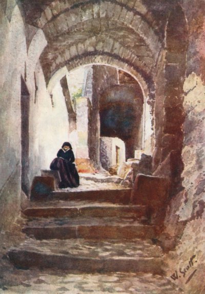 Gade i Apricale (farvelitografi) af William Scott