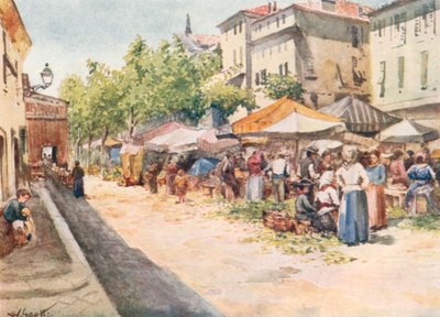 Grøntsagsmarkedet, Nice, set mod vest (farvelitografi) af William Scott