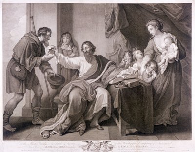 Alfred den Store deler sit brød med pilgrimmen, 1782 af William Sharpe