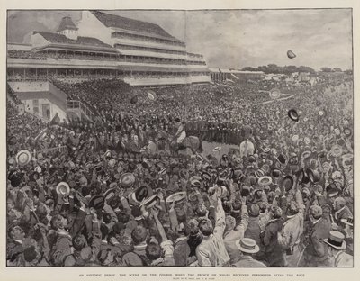 Et historisk derby, scenen på banen, hvor prinsen af Wales modtog Persimmon efter løbet af William Small