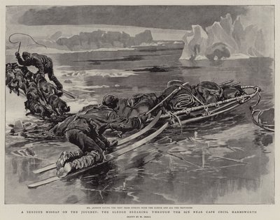 Et alvorligt uheld på rejsen, slæden bryder gennem isen nær Cape Cecil Harmsworth af William Small
