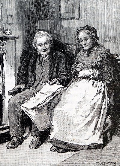Et ældre ægtepar. Af William Small (1843-1929), en engelsk illustrator. 1880 (gravering) af William Small