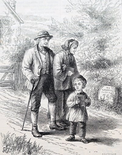 Et ældre ægtepar og deres barnebarn. Af William Small (1843-1929), en engelsk illustrator. 1880 (gravering) af William Small