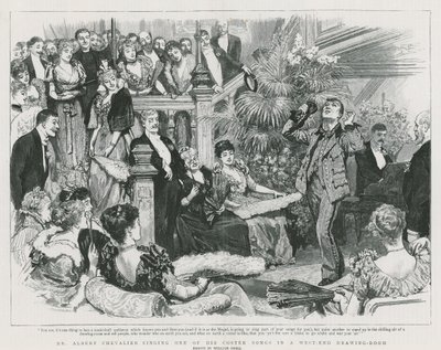 Albert Chevalier synger en af sine coster-sange i en tegnestue i West End (gravering) af William Small