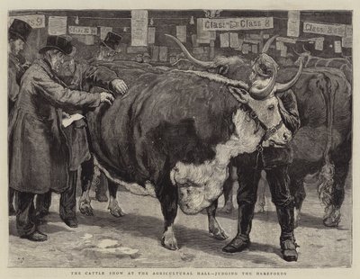 Kvægskuet i Landbrugshallen, der dømmer Herefords af William Small