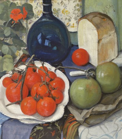 Stilleben med tomater og æbler (olie på lærred) af William Somerville Shanks