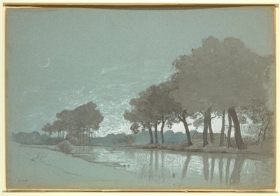 Tegning, Kanalscene nær Brugge, Belgien, 1875-80 af William Stanley Haseltine