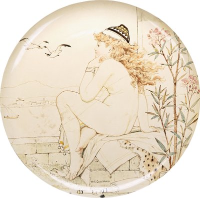 En Minton Art Pottery Studio-oplader, malet med en nøgen, der stirrer ud på havet, 1800-tallet af William Stephen Coleman