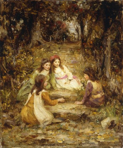 Børn i en frugthave (olie på lærred) af William Stewart MacGeorge