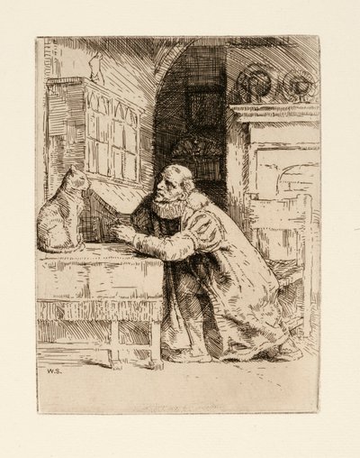 Montaigne og katten. Illustration af Izaak Walton og Charles Cotton fra The Compleat Agler af William Strang