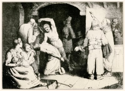 De troendes plage fra pilgrimmenes fremgang fra denne verden, til det som skal komme af John Bunyan (1628-1688) illustration af William Strang (1859-1921) Trofast bliver tortureret efter sin tria af William Strang