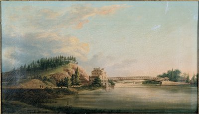 Udsigt over en bro over Schuylkill-floden, ca. 1815 af William Strickland