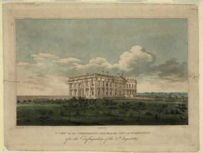Udsigt over det hvide hus i byen Washington efter branden den 24. august 1814, 1 af William Strickland