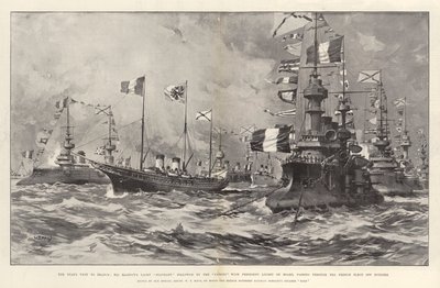 Tsarens besøg i Frankrig, Hans Majestæts Yacht Standart efterfulgt af Cassini med præsident Loubet ombord, der passerer gennem den franske flåde ud for Dunkerque af William T. Maud