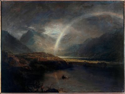 Lake Buttermere, med en del af Cromackwater, Cumberland, et brusebad af Joseph Mallord William Turner