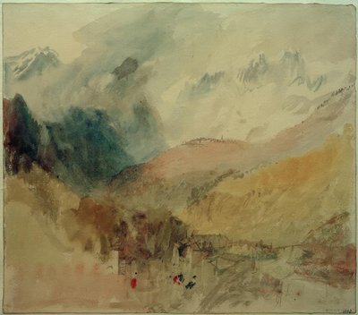 Mont-Blanc og le Chetif ser ud over Pre-Saint Didier i Val dAosta af Joseph Mallord William Turner
