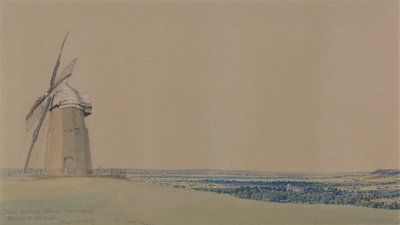 Tysoe Windmill and Church, Warwickshire af William Turner of Oxford