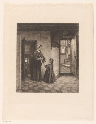 Kvinde med et barn i et kælderrum af William Unger