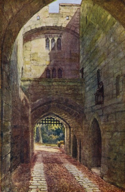 Warwick Castle: Gate House og Portcullis (farve litho) af William W. Quatremain