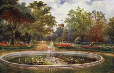 Warwick Castle: Terrace Walk (farve litho) af William W. Quatremain